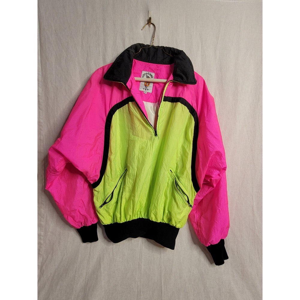 VTG 80s Hotdogger Neon Pink / Lime Green 1/4 Zip Jacket / Pants Unisex XS/Small
